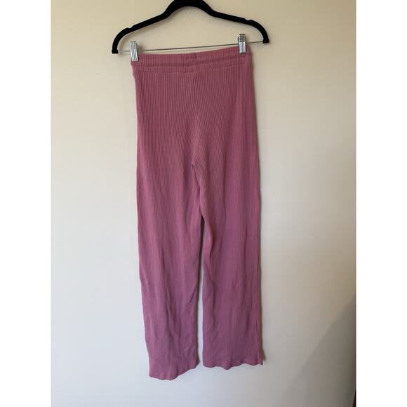 Zara Ribbed Knit High Waist Flare Pants Pink Stretch Size Medium Boho Bohemian - Picture 3 of 11